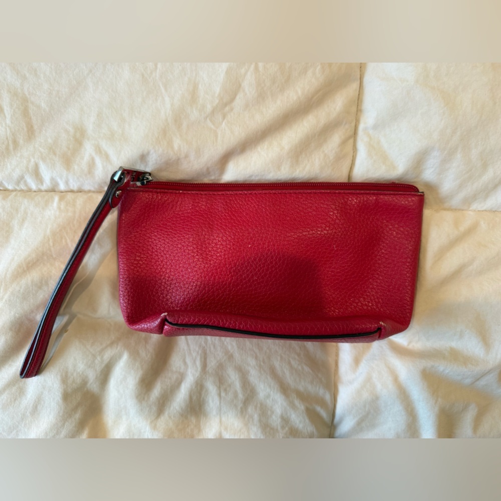 RL RLL Red Wristlet Clutch Wallet Purse Bag 100% m Leather Ralph Lauren Zip - Picture 3 of 3